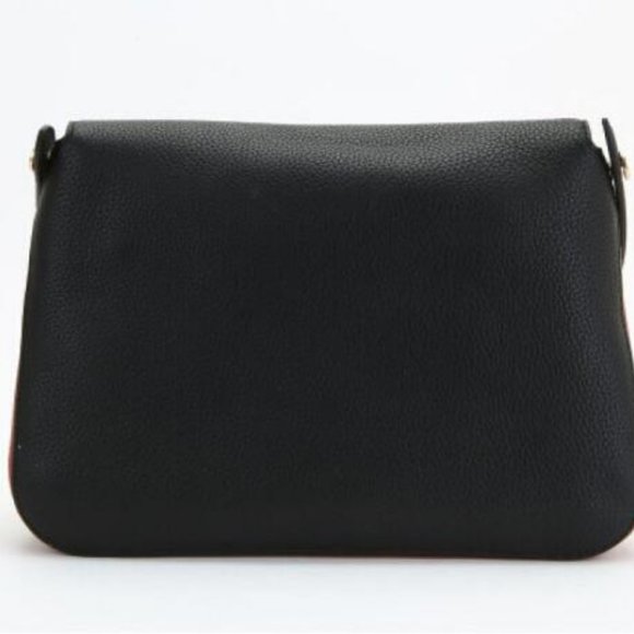 Solid color shoulder bag black cow leather